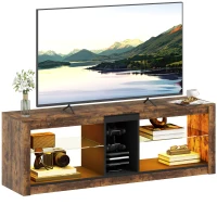 HOMCOM TV Stand Cabinet with LED Lights and Remote Control for TVs up to 65" with Storage Shelves and Compartment Rustic Brown(m-12)
