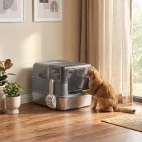 PawHut Stainless Steel Cat Litter Box with Lid, High Sided Enclosed Metal Litter Box w/ Scoop, Deodorization Bags for Cats(m-8)