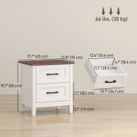 HOMCOM Farmhouse Nightstand Set of 2, Bedside Tables with 2 Drawers, Wood-Effect Top, White(m-3)