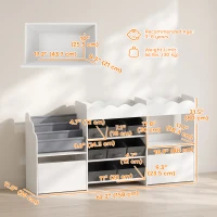 Qaba Kids Toy Storage Organizer, Kids Bookshelf with 8 Fabric Bins, 2 Rolling Drawers, Open Shelves for Kids Room, White(m-3)