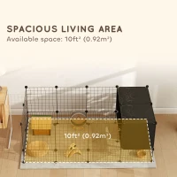 PawHut Guinea Pig Cage, Small Animal Playpen with 31 Panels, Elevated Huts, Non-Slip Mats, Black(m-6)