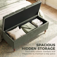 HOMCOM Storage Ottoman Bench, Linen-Look Upholstered Seat, 264 LBS Capacity, End of Bed Bench, Green(m-4)