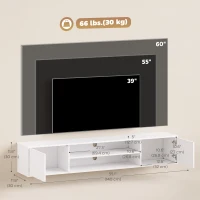 HOMCOM Floating TV Stand Cabinet for TVs up to 60", Wall Mounted TV Unit with Open Shelf, Storage Cupboards, White(m-3)