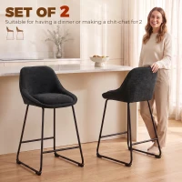 HOMCOM Bar Stools Set of 2 Chenille Barstools Counter Height Bar Chairs Backrest Footrest Black(m-4)