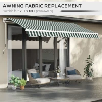 Outsunny 11' x 10' Retractable Awning Fabric Replacement Outdoor Sunshade Canopy Awning Cover, UV Protection, Green and White(m-6)