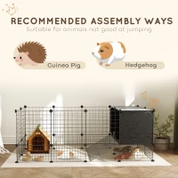 PawHut Guinea Pig Cage, Small Animal Playpen with 31 Panels, Elevated Huts, Non-Slip Mats, Black(m-7)