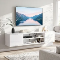 HOMCOM Floating TV Stand Cabinet for TVs up to 60", Wall Mounted TV Unit with Open Shelf, Storage Cupboards, White(m-8)