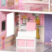 Qaba Dollhouse with 8 PCS Accessories, Dreamhouse Villa with LED Light, 3-Story Doll House with 6 Rooms for Girls 3-6 Years(m-11)