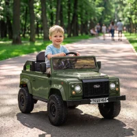 Qaba 12V Electric Car for Kids 3+ Years, Licensed Land Rover Defender Toddler Ride on Car w/ Remote Control, Green(m-10)