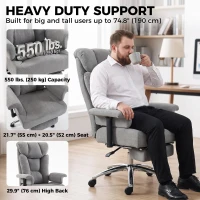 HOMCOM 550lbs Big and Tall Office Chair, Heavy Duty Executive Desk Chair with Adjustable Padded Armrests and High Back, Grey(m-4)