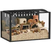 PawHut 31.9" L Hamster Cage, Large Hamster Habitats Steel Frame Chewproof, Deep Bedding Space for Pets Enrichment(m-9)