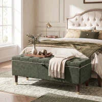 HOMCOM Storage Ottoman Bench, Linen-Look Upholstered Seat, 264 LBS Capacity, End of Bed Bench, Green(m-8)
