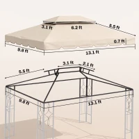 Outsunny Model 84C-101 or 84C-144 13' x 10' Gazebo Replacement Canopy, Gazebo Top with Double Vented Roof (TOP ONLY), White(m-3)