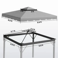 Outsunny Model 84C-051 or 84C-269 10' x 10' Gazebo Replacement Canopy, Light Gray(m-3)