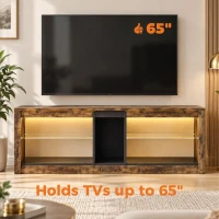 HOMCOM TV Stand Cabinet with LED Lights and Remote Control for TVs up to 65" with Storage Shelves and Compartment Rustic Brown(m-5)