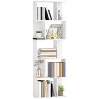 HOMCOM 5-Tier Geometric Bookshelf, S Shaped Bookcase, Modern Freestanding Display Shelf Unit for Home Office, White(m-9)
