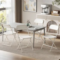 HOMCOM 4 Pack Folding Chairs with Drain Holes, Metal Frame, Portable Lightweight Chairs for Home, Office, White(m-8)