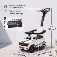 Qaba 3-in-1 Push Car for 1-3, Licensed FORD Shelby Sliding Walking Car with Parent Handle, Canopy, Guardrail, Storage, White(m-3)