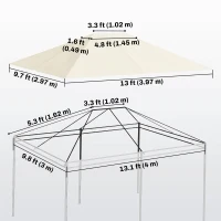Outsunny 10' x 13' Gazebo Replacement Canopy Cover, Gazebo Roof Replacement (TOP COVER ONLY), Cream White(m-3)