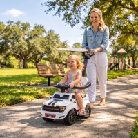 Qaba 3-in-1 Push Car for 1-3, Licensed FORD Shelby Sliding Walking Car with Parent Handle, Canopy, Guardrail, Storage, White(m-1)