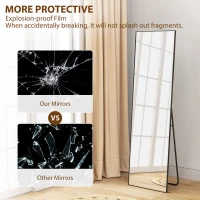 HOMCOM 64"x20" Full Length Mirror, Tempered Glass Floor Mirror with Stand, Standing, Hanging or Leaning Against Wall, Black(m-7)