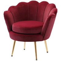 HOMCOM Modern Accent Chair, Velvet-Touch Fabric Leisure Club Chair with Gold Metal Legs for Bedroom, Wine Red(m-11)