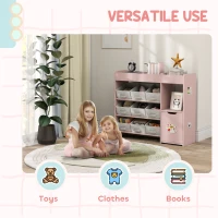 Qaba Toy Storage Organizer with 9 Non-Woven Fabric Boxes, Storage Cabinet & Shelves, for Kids Room, Nursery, Playroom Pink(m-7)