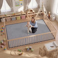 Qaba 1.2" Thick Baby Play Mat, 110" x 79" Playpen Mat, Non-Slip, Water-Resistant, Soft Flannel for Crawling, Dark Gray(m-2)