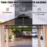 Outsunny 10' x 10' Outdoor Hardtop Gazebo Canopy w/ Double PC Roof, Steel Frame, Nettings, Curtains for Garden Lawn Deck, Khaki(m-4)