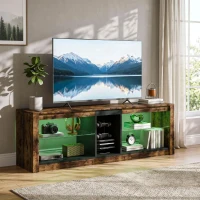 HOMCOM TV Stand Cabinet with LED Lights and Remote Control for TVs up to 65" with Storage Shelves and Compartment Rustic Brown(m-7)