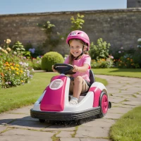 Qaba 6V Bumper Car, Electric Car for Kids with Slow Start, 360° Spin, Music and Horn for 37-72 Months, Pink(m-1)