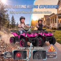 Qaba 12V Kids ATV, Electric Ride On Quad with Dual Motors, Soft Start, Battery Display, Music, Lights for 3-8 Years, Pink(m-5)