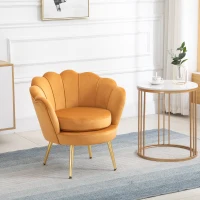 HOMCOM Modern Accent Chair, Velvet-Touch Fabric Leisure Club Chair with Gold Metal Legs for Bedroom, Yellow(m-1)