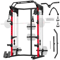 Soozier Power Cage, Power Rack with Adjustable Cable Pulley System, Pull-Up Bar, Dip Station, Landmine(m-9)