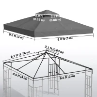 Outsunny 10' x 10' Gazebo Canopy Replacement Cover, 2-Tier Garden Gazebo Roof Replacement, UPF30+, TOP COVER ONLY, Dark Grey(m-3)