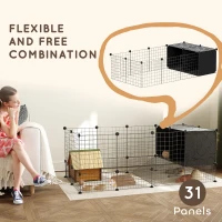 PawHut Guinea Pig Cage, Small Animal Playpen with 31 Panels, Elevated Huts, Non-Slip Mats, Black(m-4)