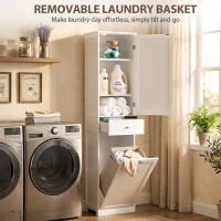 HOMCOM 71" Tall Bathroom Storage Cabinet, Freestanding Narrow Bathroom Cabinet with Tilt-out Laundry Basket, White(m-5)