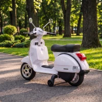Qaba 12V Kid Motorcycle, Electric Motorbike with Training Wheels, Rear Suspension, Steering Limitation for 3-6 Years, White(m-9)