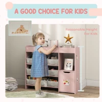 Qaba Toy Storage Organizer with 9 Non-Woven Fabric Boxes, Storage Cabinet & Shelves, for Kids Room, Nursery, Playroom Pink(m-6)