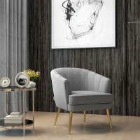 HOMCOM Fabric Armchair, Modern Accent Chair with Gold Metal Legs for Living Room, Bedroom, Home Office, Grey(m-1)