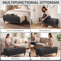 HOMCOM Storage Ottoman Bench, Linen-Look Upholstered Seat, 264 LBS Capacity, End of Bed Bench, Dark Grey(m-7)