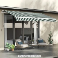 Outsunny 11' x 10' Retractable Awning Fabric Replacement Outdoor Sunshade Canopy Awning Cover, UV Protection, Green and White(m-1)