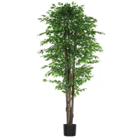 HOMCOM 8ft Tall Artificial Tree, Silk Ficus Tree with 2520 Leaves in Pot, Fake Plant for Home Office Decor(m-2)