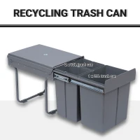 HOMCOM Pull Out Trash Can Under Cabinet, 10.6 Gallon (40L) Slide Out Garbage Can with 3 Removable Compartments, Grey(m-4)