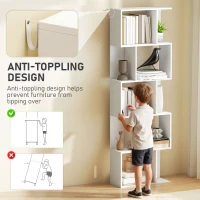 HOMCOM 5-Tier Geometric Bookshelf, S Shaped Bookcase, Modern Freestanding Display Shelf Unit for Home Office, White(m-6)