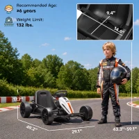 Qaba 24V Electric Drift Go Kart for Kids with Dual Motors, Soft Start, PU Wheels, 7.5MPH High Speed, for Ages 6+, White(m-3)