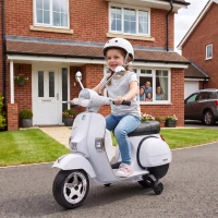 Qaba 12V Kid Motorcycle, Electric Motorbike with Training Wheels, Rear Suspension, Steering Limitation for 3-6 Years, White(m-10)