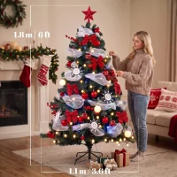 HOMCOM 5ft Prelit Christmas Tree Spruce, Remote, Hinged, Artificial Xmas Tree with 8 Modes, 450 Tips, 150 LEDs, Green Red(m-3)