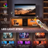 HOMCOM TV Stand Cabinet with LED Lights and Remote Control for TVs up to 65" with Storage Shelves and Compartment Rustic Brown(m-4)