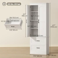 HOMCOM Tall Pantry Cabinet, 67" Kitchen Storage Cabinet with Adjustable Shelves and 2 Drawers for Kitchen, Dining Room, White(m-3)